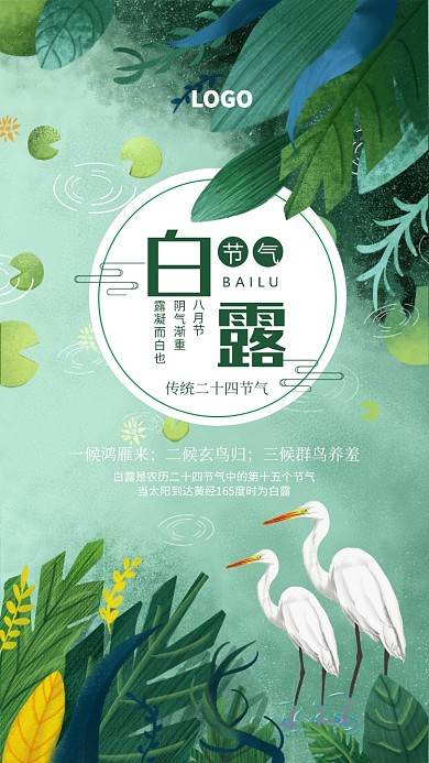 手绘白露二十四节气宣传海报