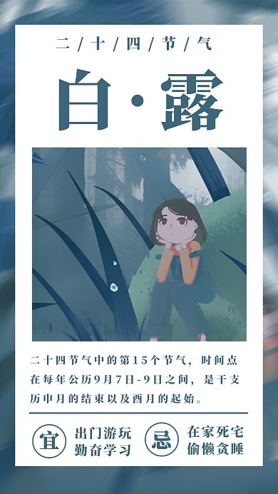 白露节气简约插画日签月签手机海报