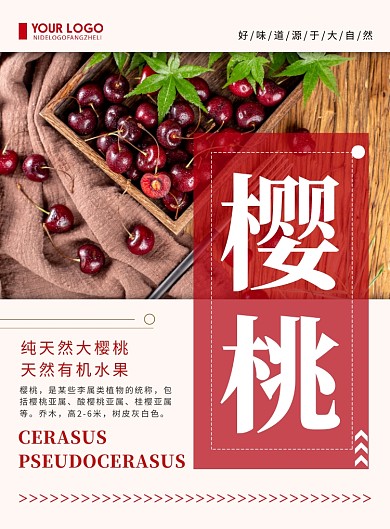简约小清新水果樱桃促销宣传海报