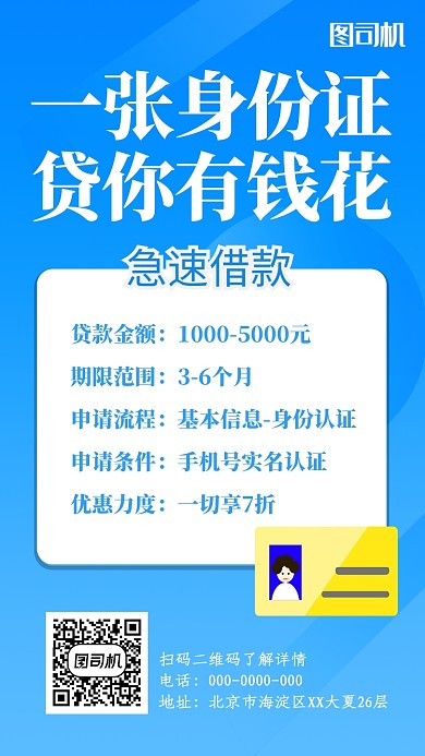 蓝色简洁急速借款手机海报