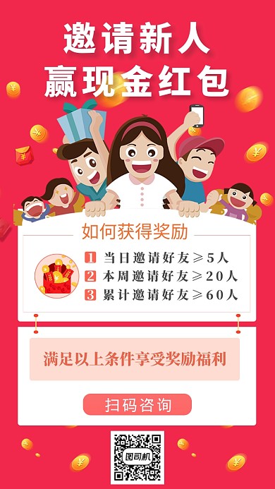 投资理财邀请好友有奖励海报