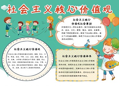 创意卡通社会主义核心价值观宣传小报