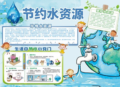 节约水资源宣传海报创意卡通可爱