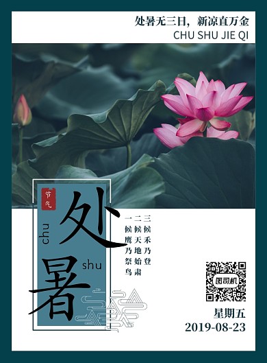 处暑节气简约荷花摄影印刷海报