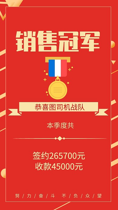 创意喜庆销售冠军喜报宣传海报