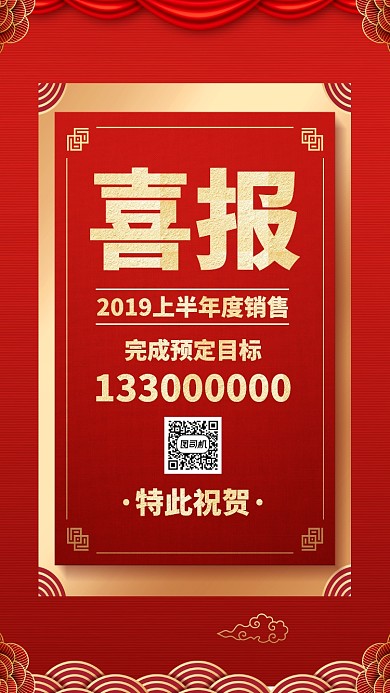 红色质感销售业绩战报喜报贺报手机海报