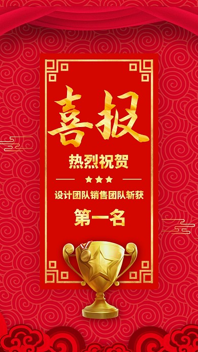 红色质感销售业绩战报喜报贺报手机海报
