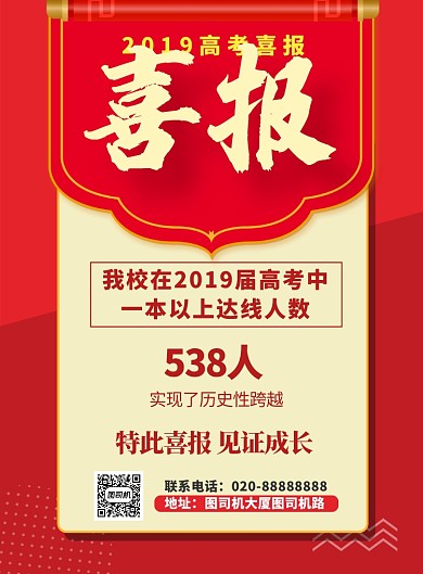 红色传统喜庆高考喜报印刷海报