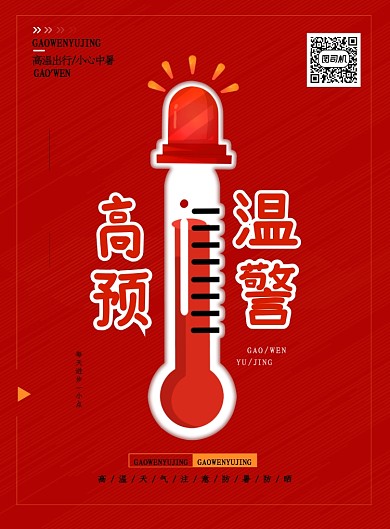 红色高温预警防暑防晒印刷海报