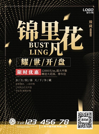 黑金色夜景夜晚城市中心房地产促销宣传广告海报