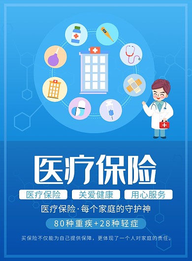 蓝色医疗保险宣传广告印刷海报