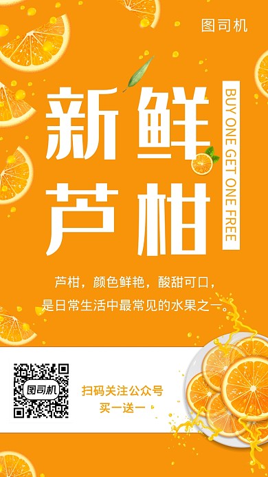橙色创意新鲜芦柑手机海报