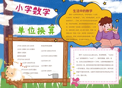 小学数学单位换算卡通小报