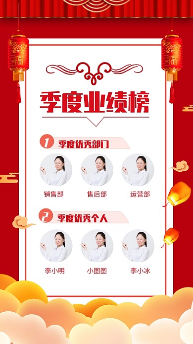 红色大气季度业绩榜排行榜海报