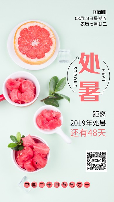 红色摄影水果处暑手机海报