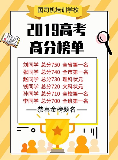 黄色清新插画高考高分榜印刷海报