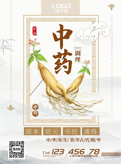 中国风中药医疗调理身体宣传促销广告海报