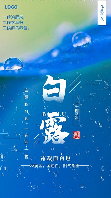 蓝色创意白露节气海报