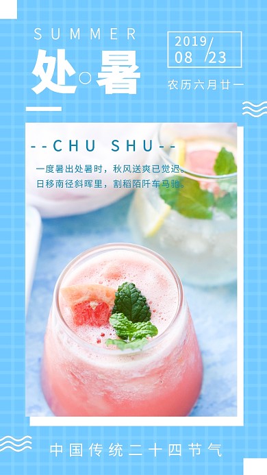 处暑二十四节气清新简约创意手机海报