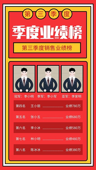 红色简约三季度业绩榜单排行榜海报