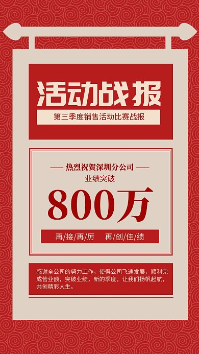 红色大气活动战报业绩贺报海报