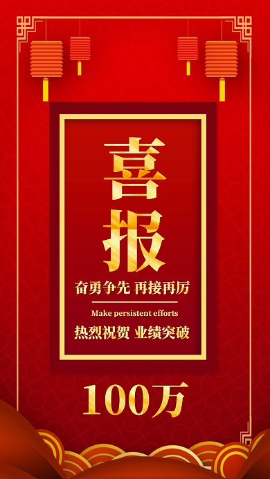 红色质感销售业绩战报喜报贺报手机海报