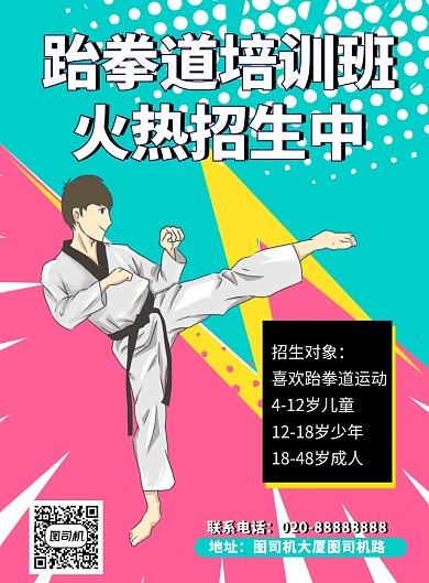 拼色创意插画跆拳道培训班印刷海报