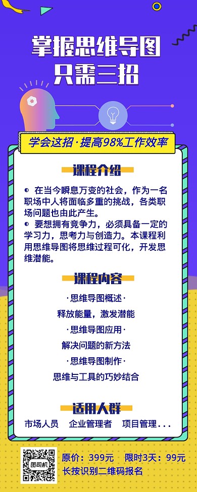 简约思维导图职业技能培训海报长图