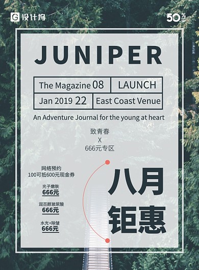 八月钜惠简约优惠海报