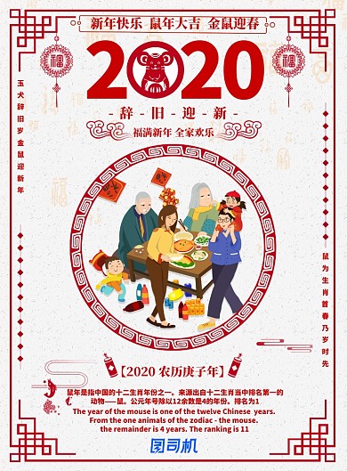  红色简约喜庆鼠年大吉广告印刷海报模板