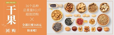 橘黄色杂志风美食坚果团购banner