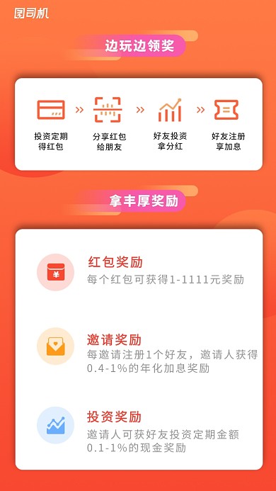 创意橙色投资理财分享领红包活动海报