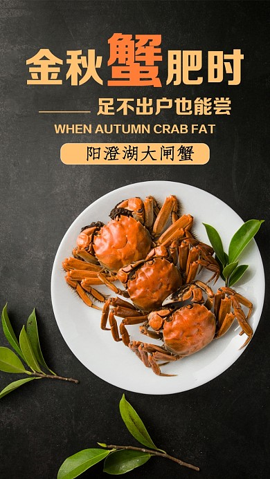 黑色扁平大闸蟹手机海报