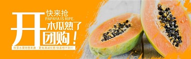 橘红色水果木瓜上市团购促销banner