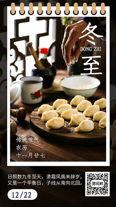 简约摄影风冬至饺子宣传手机海报