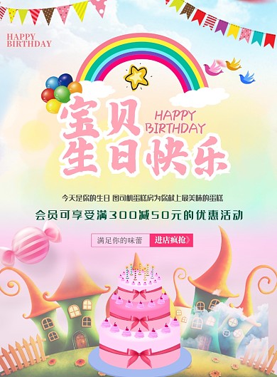 生日快乐西饼蛋糕活动印刷海报