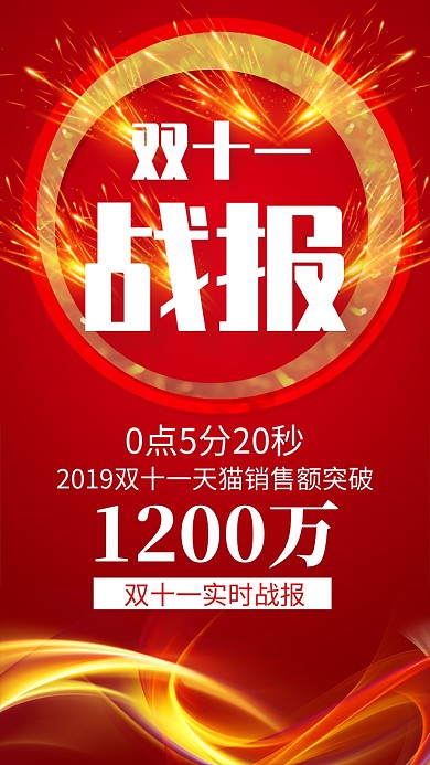红色大气双十一战报销售额突破千万宣传海报
