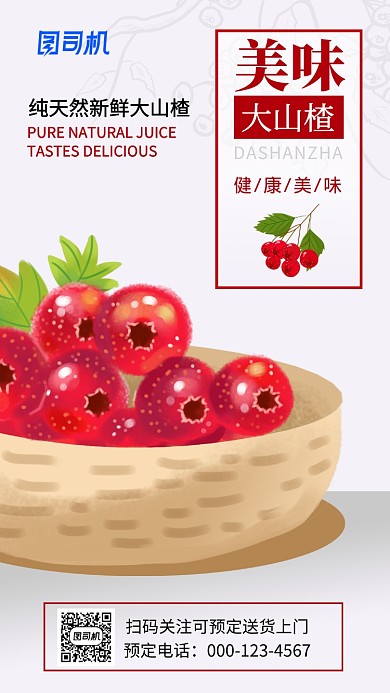 卡通插画风美味大山楂手机海报
