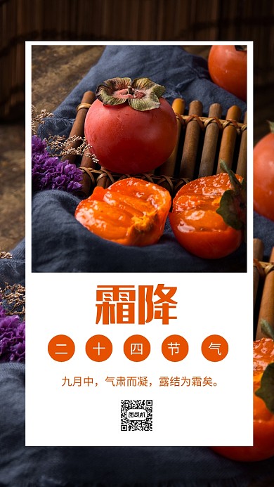 简约霜降二十四节气手机海报