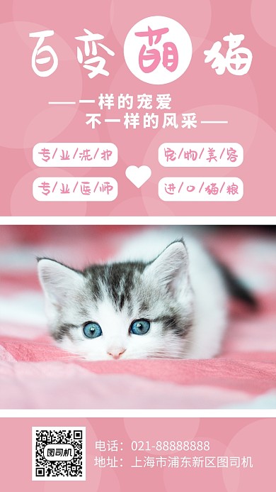 粉色宠物店手机海报模板