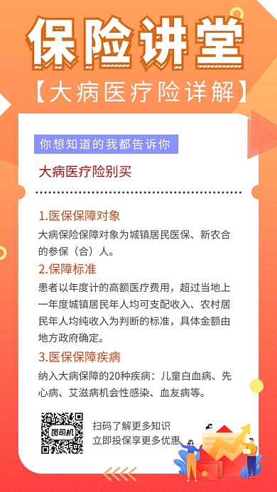 橙色清新简约医疗保险手机海报模板