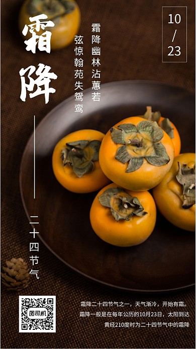 简约二十四节气霜降宣传手机海报