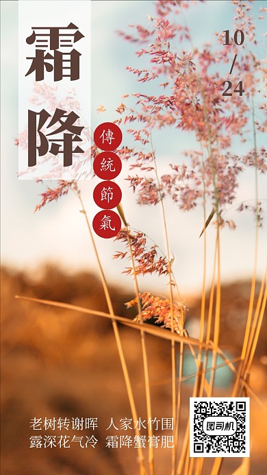 简洁霜降节气手机海报模板