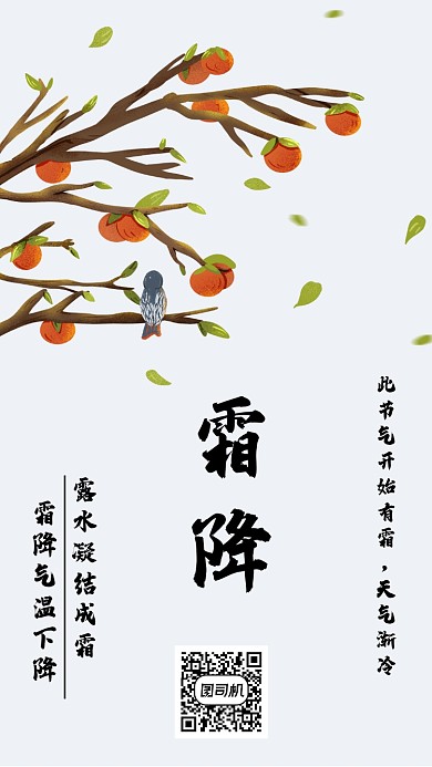 简约二十四节气霜降宣传手机海报