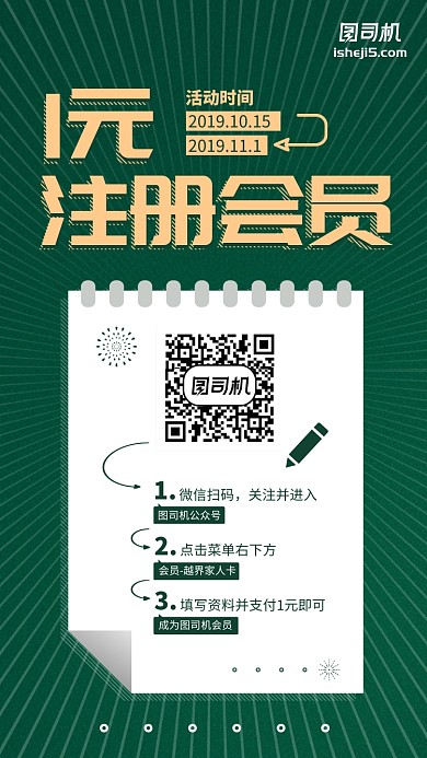 一元注册会员流程手机海报