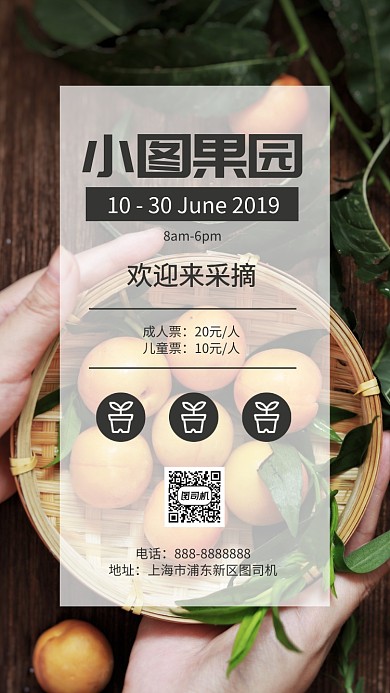 黄色果园采摘宣传手机海报