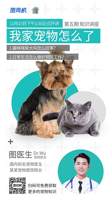 小清新宠物医院手机海报