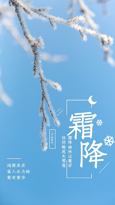 蓝色简约24节气传统霜降节气宣传海报