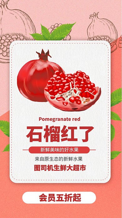 红色扁平水果红石榴活动促销手机海报