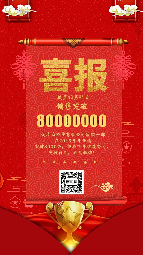 红色喜庆年度盛典喜报手机海报